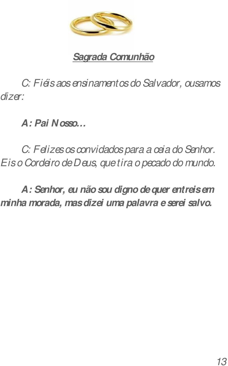 Eis o Cordeiro de Deus, que tira o pecado do mundo.