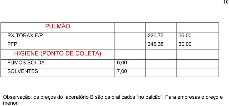 7,00 Observação: os preços do laboratório B são os