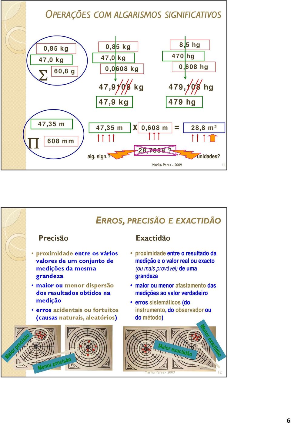 11 ERROS, PRECISÃO E EXACTIDÃO Precisão Exactidão proximidade entre os vários valores de um conjunto de proximidade entre o resultado da medição e o valor real ou exacto