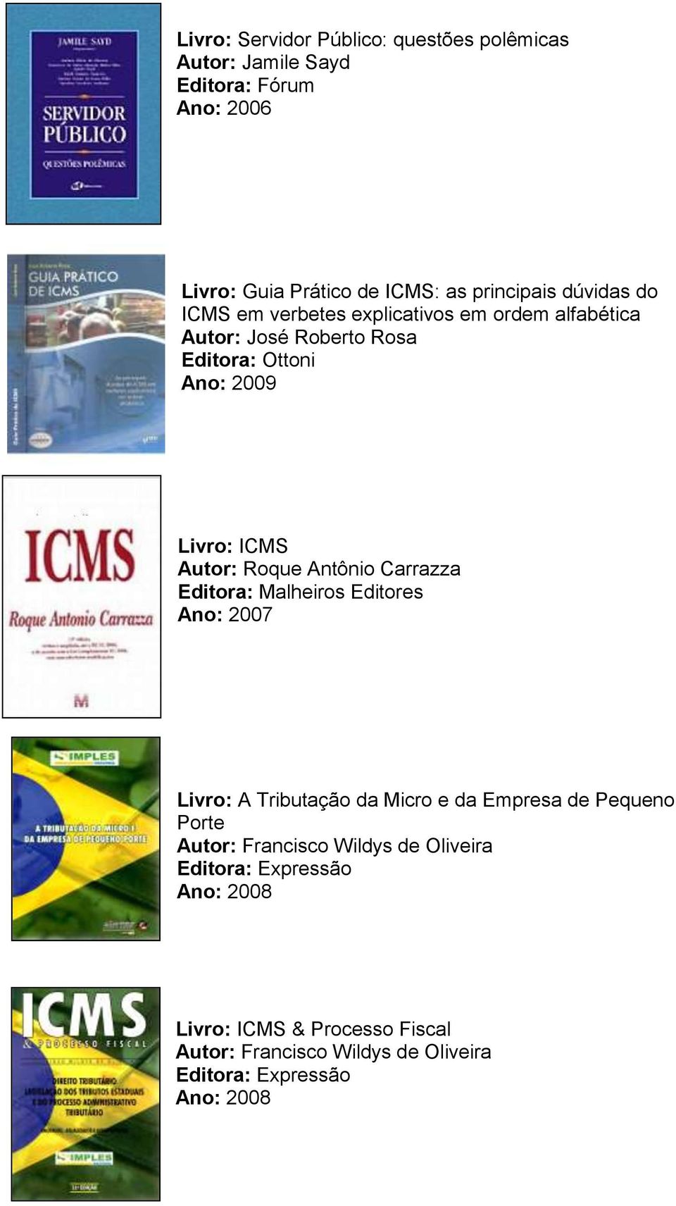 Autor: Roque Antônio Carrazza Editora: Malheiros Editores Livro: A Tributação da Micro e da Empresa de Pequeno Porte Autor: