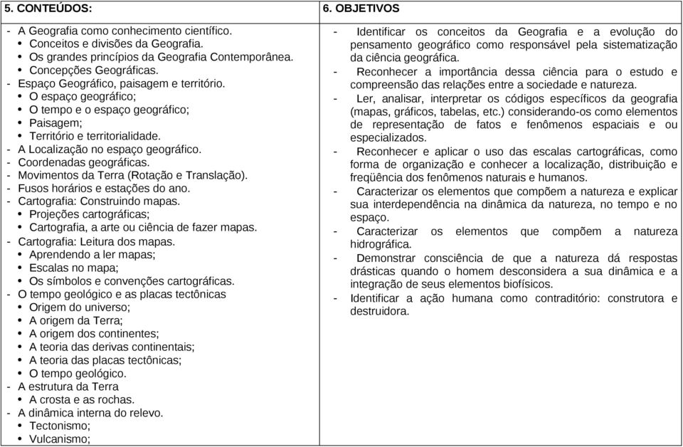 - Coordenadas geográficas. - Movimentos da Terra (Rotação e Translação). - Fusos horários e estações do ano. - Cartografia: Construindo mapas.