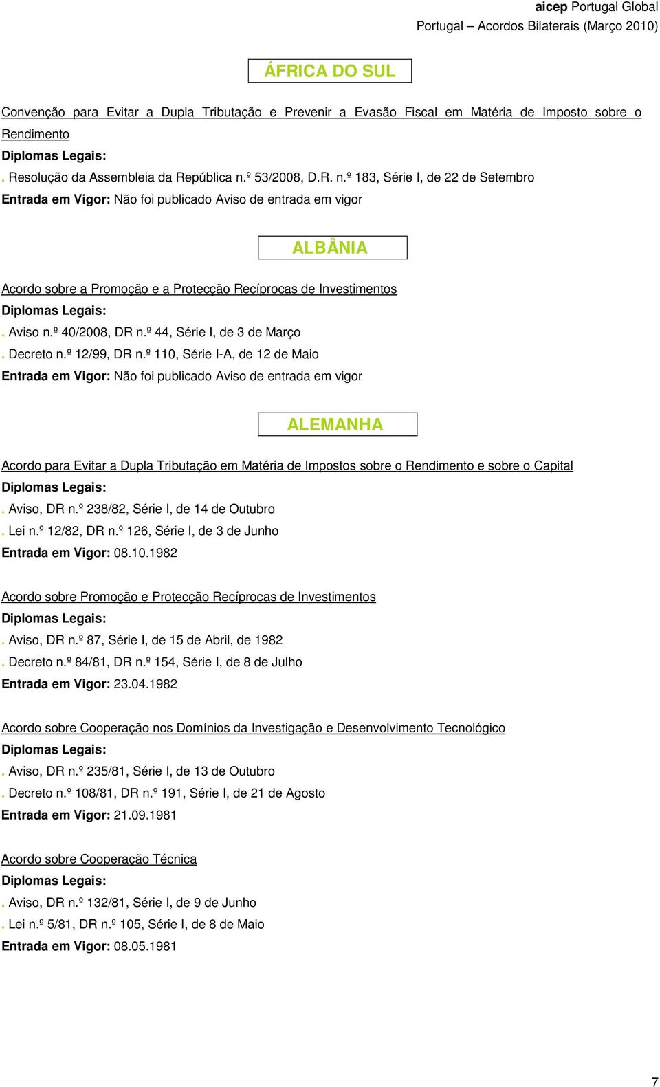 º 12/99, DR n.º 110, Série I-A, de 12 de Maio ALEMANHA Acordo para Evitar a Dupla Tributação em Matéria de Impostos sobre o Rendimento e sobre o Capital. Aviso, DR n.