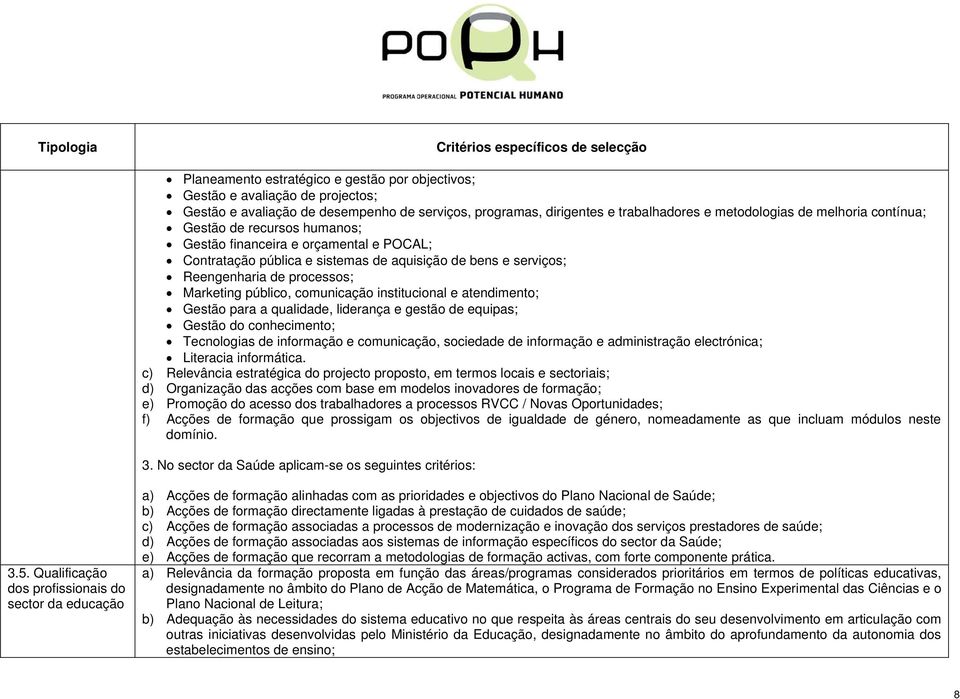 institucional e atendimento; Gestão para a qualidade, liderança e gestão de equipas; Gestão do conhecimento; Tecnologias de informação e comunicação, sociedade de informação e administração