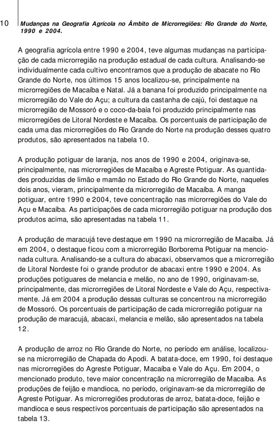 Analisandose individualmente cada cultivo encontramos que a produção de abacate no Rio Grande do Norte, nos últimos 15 anos localizouse, principalmente na microrregiões de Macaíba e Natal.