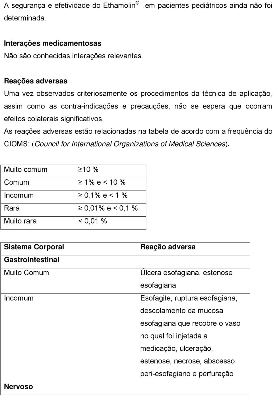 As reações adversas estão relacionadas na tabela de acordo com a freqüência do CIOMS: (Council for International Organizations of Medical Sciences).