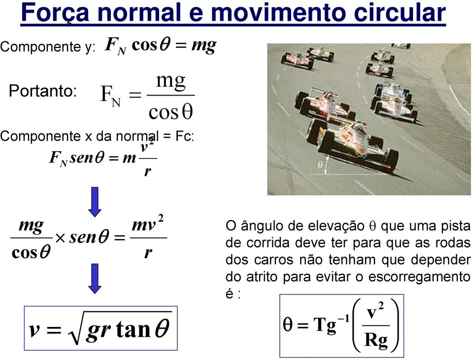 ângulo de eleação θ que uma pista de coida dee te paa que as odas dos