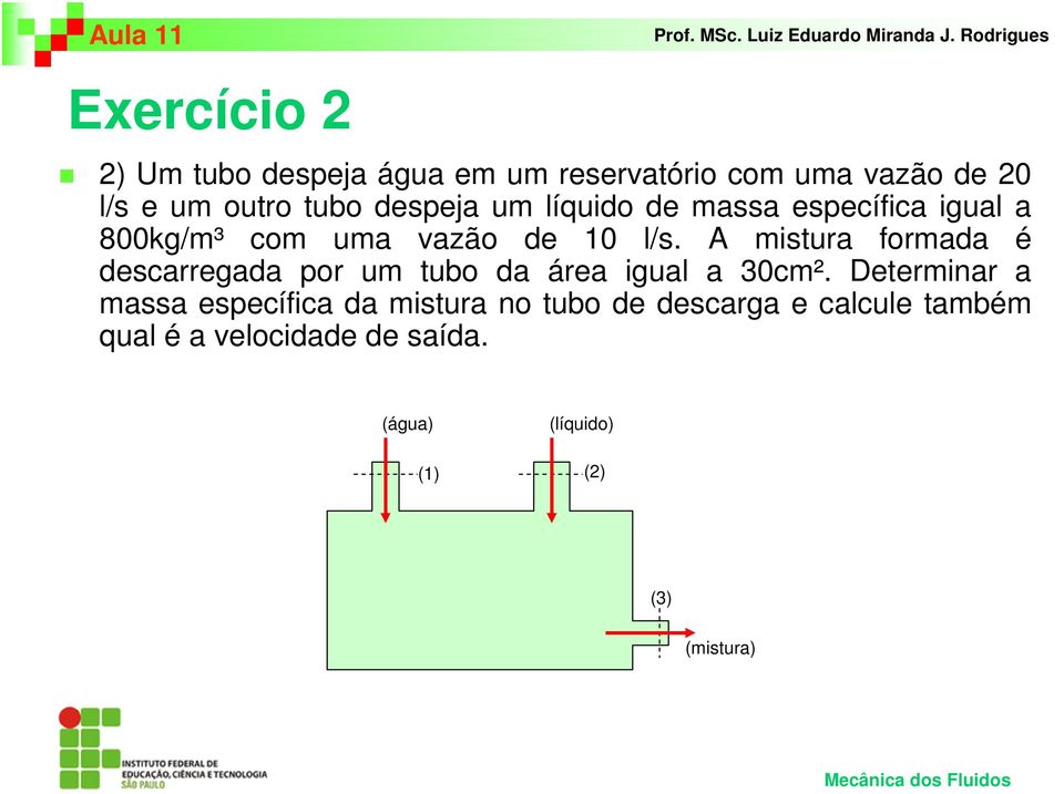 A mistura formada é descarregada por um tubo da área igual a 30cm².