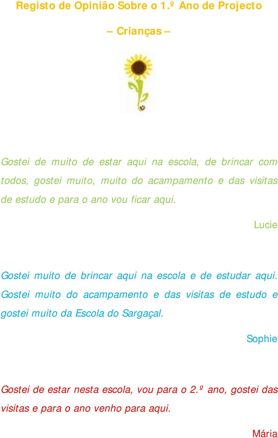 acampamento e das visitas de estudo e para o ano vou ficar aqui.