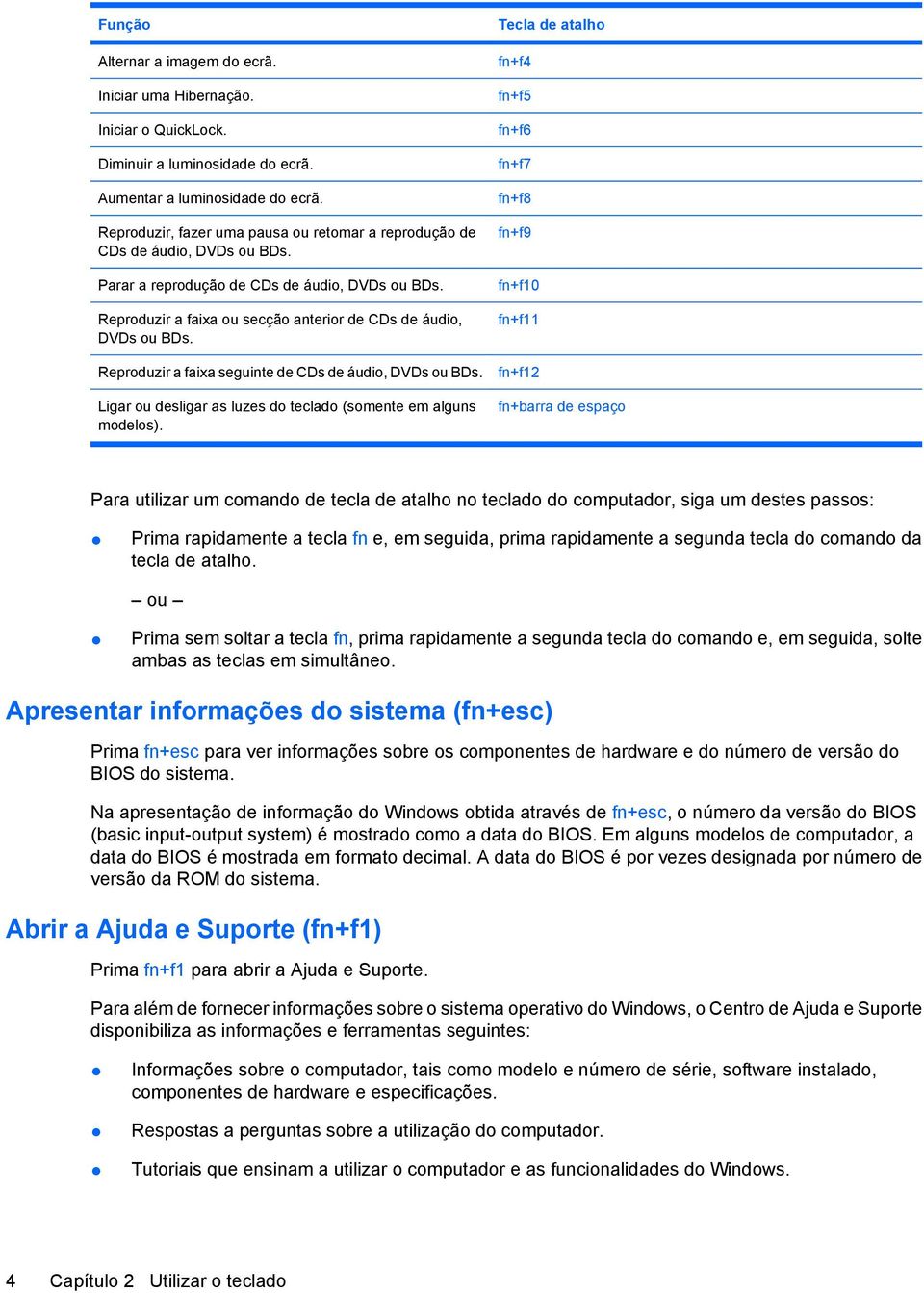 Reproduzir a faixa seguinte de CDs de áudio, DVDs ou BDs. Ligar ou desligar as luzes do teclado (somente em alguns modelos).