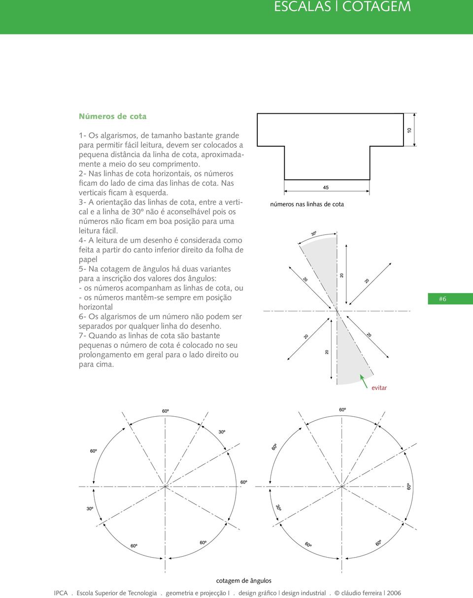 3- A orientação das linhas de cota, entre a vertical e a linha de 30º não é aconselhável pois os números não ficam em boa posição para uma leitura fácil.