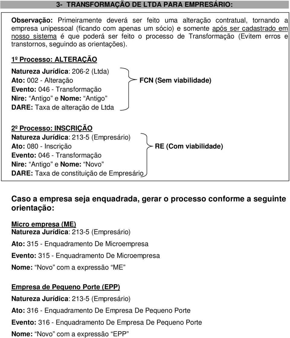 processo de Transformação (Evitem erros e transtornos, seguindo as orientações).