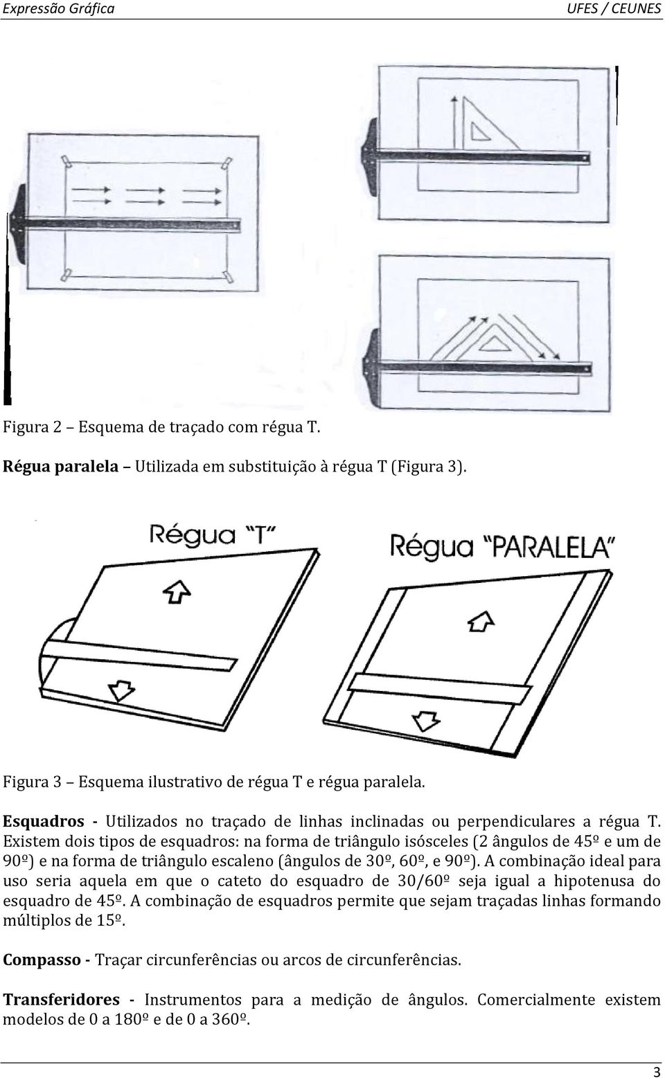 Existem dois tipos de esquadros: na forma de triângulo isósceles (2 ângulos de 45º e um de 90º) e na forma de triângulo escaleno (ângulos de 30º, 60º, e 90º).