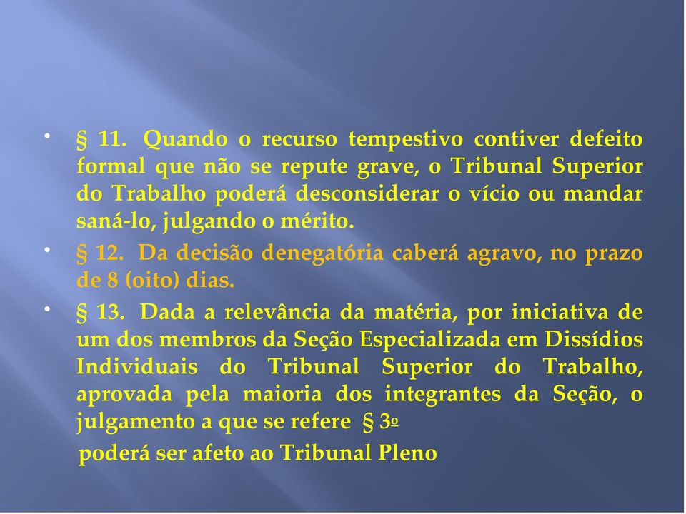 13. Dada a relevância da matéria, por iniciativa de um dos membros da Seção Especializada em Dissídios Individuais do Tribunal