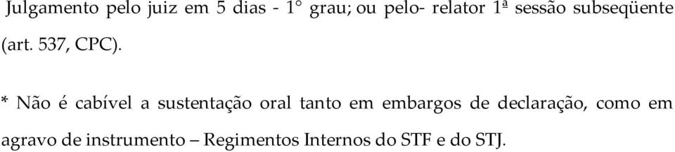 * Não é cabível a sustentação oral tanto em embargos de