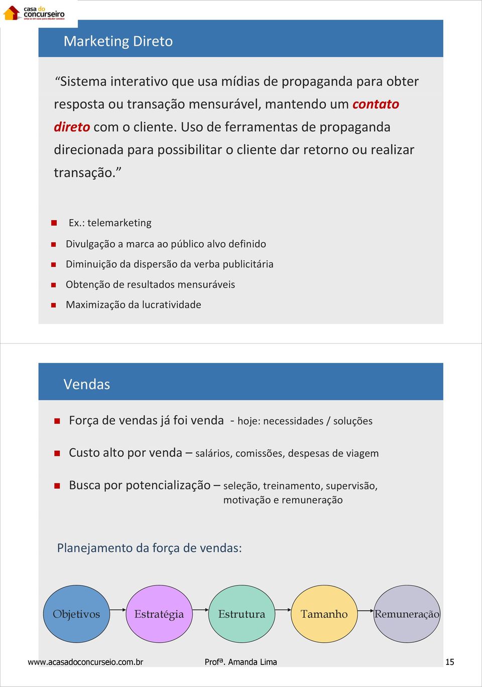 : telemarketing Divulgaçãoa gç marca aopúblico alvo definido Diminuição da dispersão da verba publicitária Obtenção de resultados mensuráveis Maximização da lucratividade Vendas Força de vendas