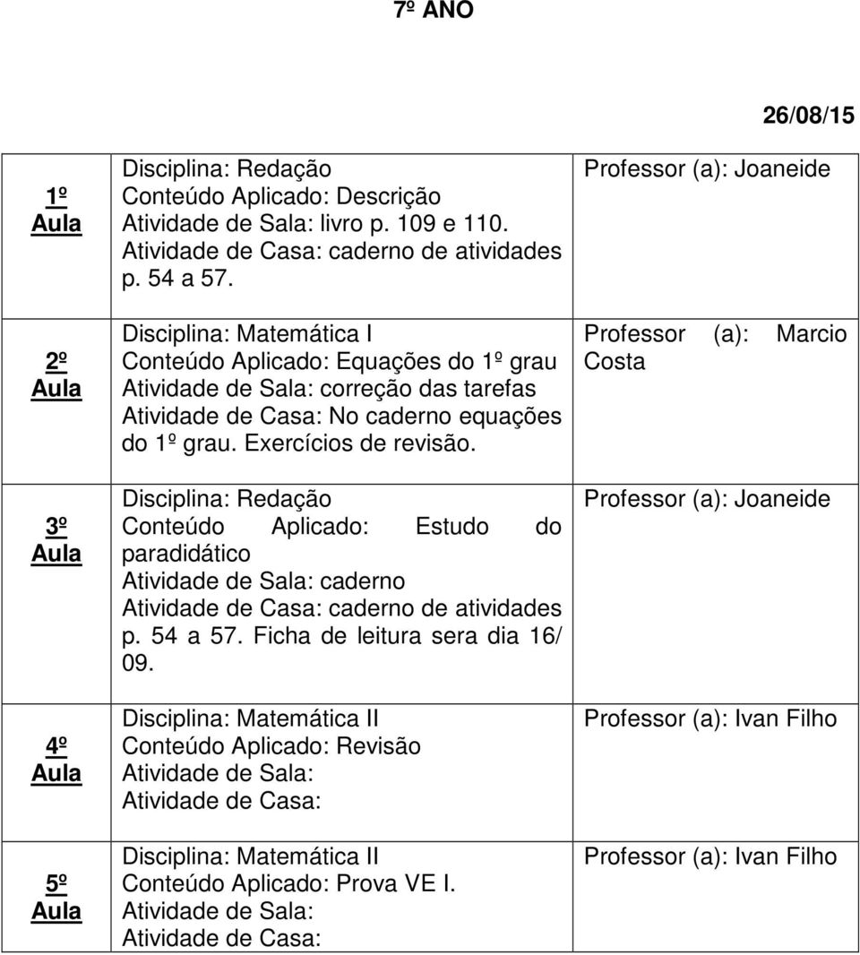 Exercícios de revisão. paradidático caderno caderno de atividades p. 54 a 57.