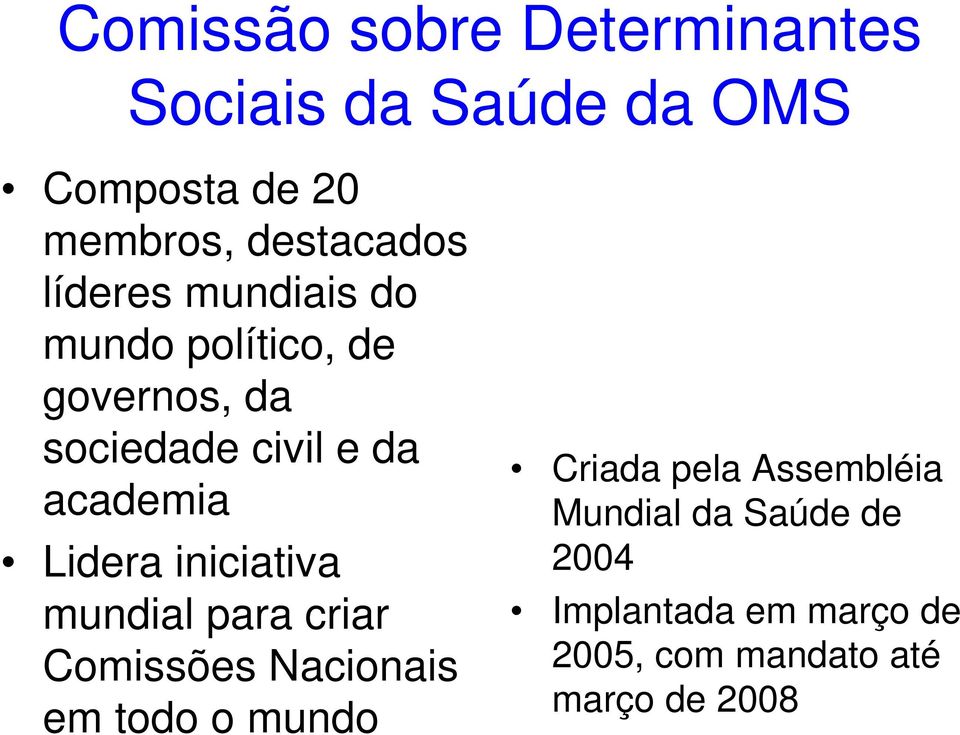 Lidera iniciativa mundial para criar Comissões Nacionais em todo o mundo Criada pela