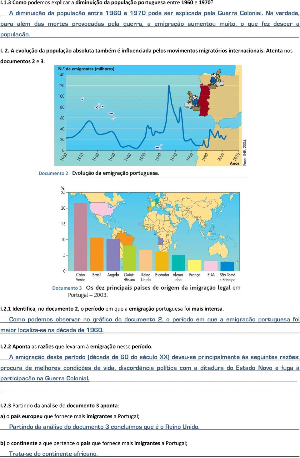 A evolução da população absoluta também é influenciada pelos movimentos migratórios internacionais. Atenta nos documentos 2 