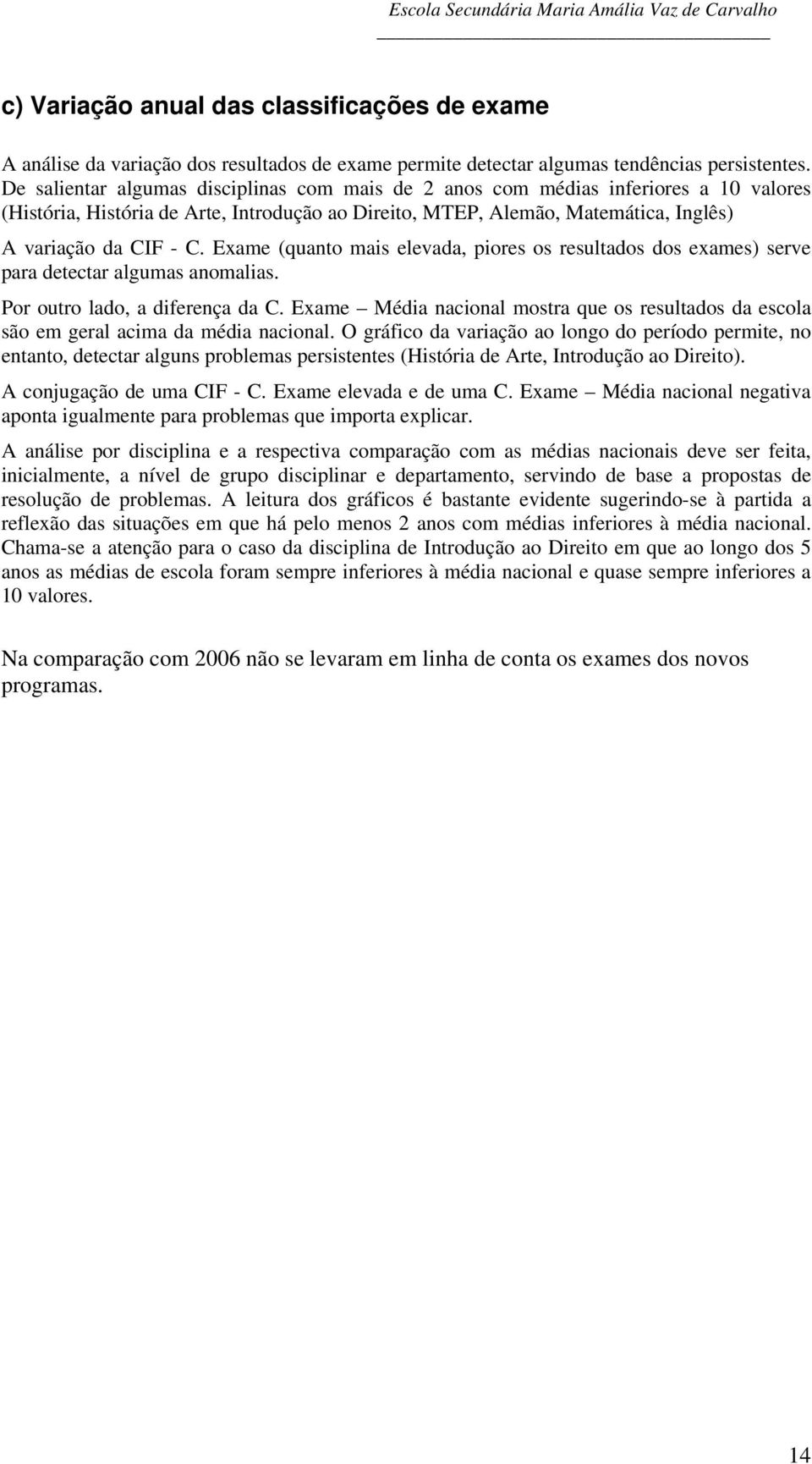 elevada, piores os resultados dos exames) serve para detectar algumas anomalias. Por outro lado, a diferença da nacional mostra que os resultados da escola são em geral acima da média nacional.