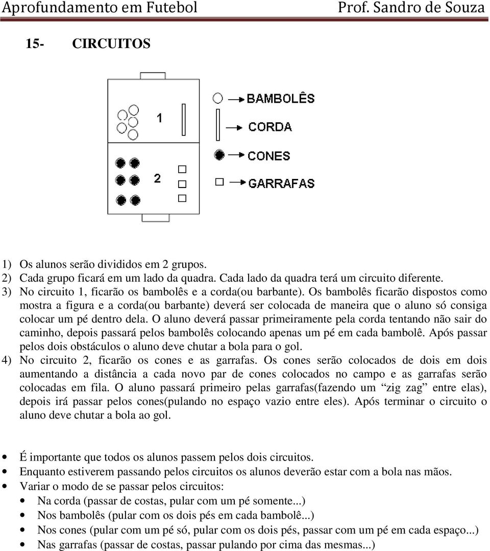 Os bambolês ficarão dispostos como mostra a figura e a corda(ou barbante) deverá ser colocada de maneira que o aluno só consiga colocar um pé dentro dela.