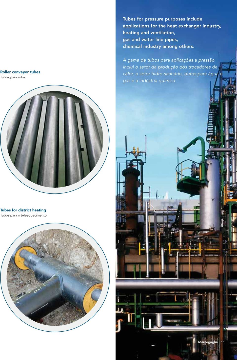Roller conveyor tubes Tubos para rolos A gama de tubos para aplicações a pressão inclui o setor da produção