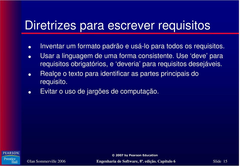 Use deve para requisitos obrigatórios, e deveria para requisitos desejáveis.