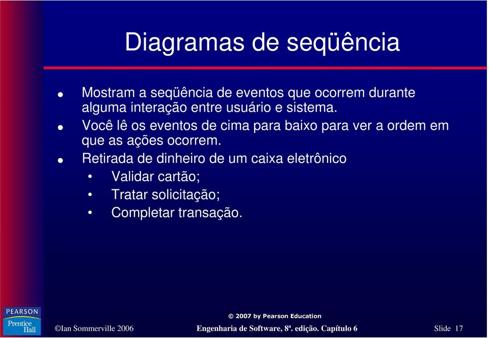 Você lê os eventos de cima para baixo para ver a ordem em que as ações ocorrem.