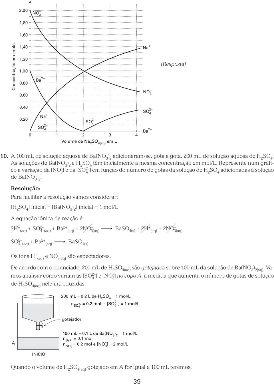 Represente num gráfico a variação da [N 3 ] e da [S2 4 ] em função do número de gotas da solução de H 2 adicionadas à solução de Ba(N 3.