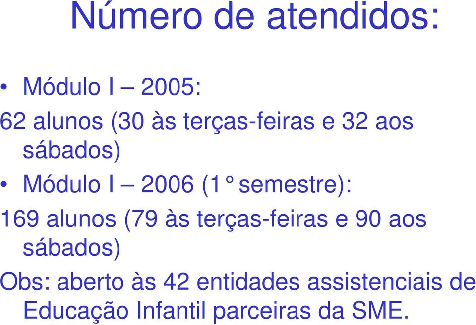 169 alunos (79 às terças-feiras e 90 aos sábados) Obs: