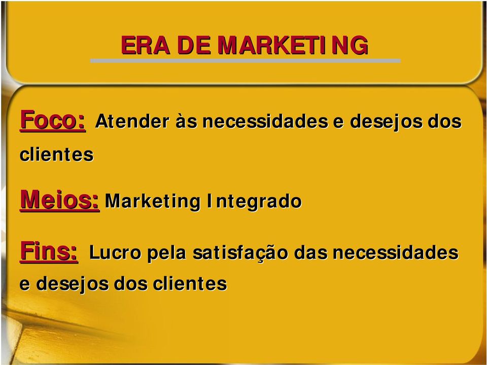 Meios: Marketing Integrado Fins: Lucro