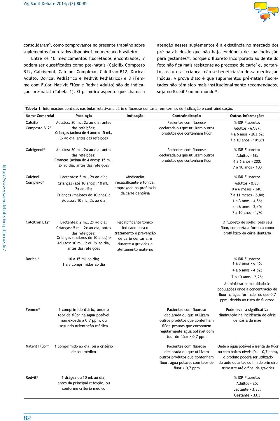 Redivit Pediátrico) e 3 (Femme com Flúor, Nativit Flúor e Redvit Adulto) são de indicação pré-natal (Tabela 1).