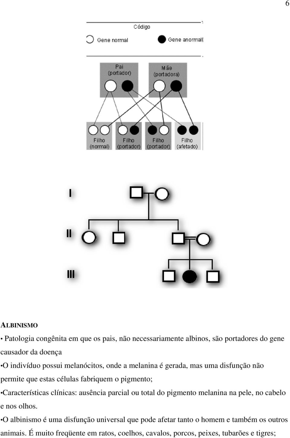 clínicas: ausência parcial ou total do pigmento melanina na pele, no cabelo e nos olhos.