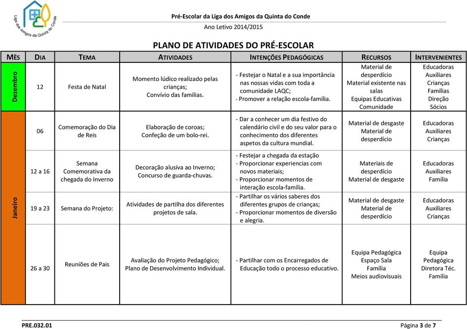 - Festejar o Natal e a sua importância nas nossas vidas com toda a comunidade LAQC; - Promover a relação escola-família.