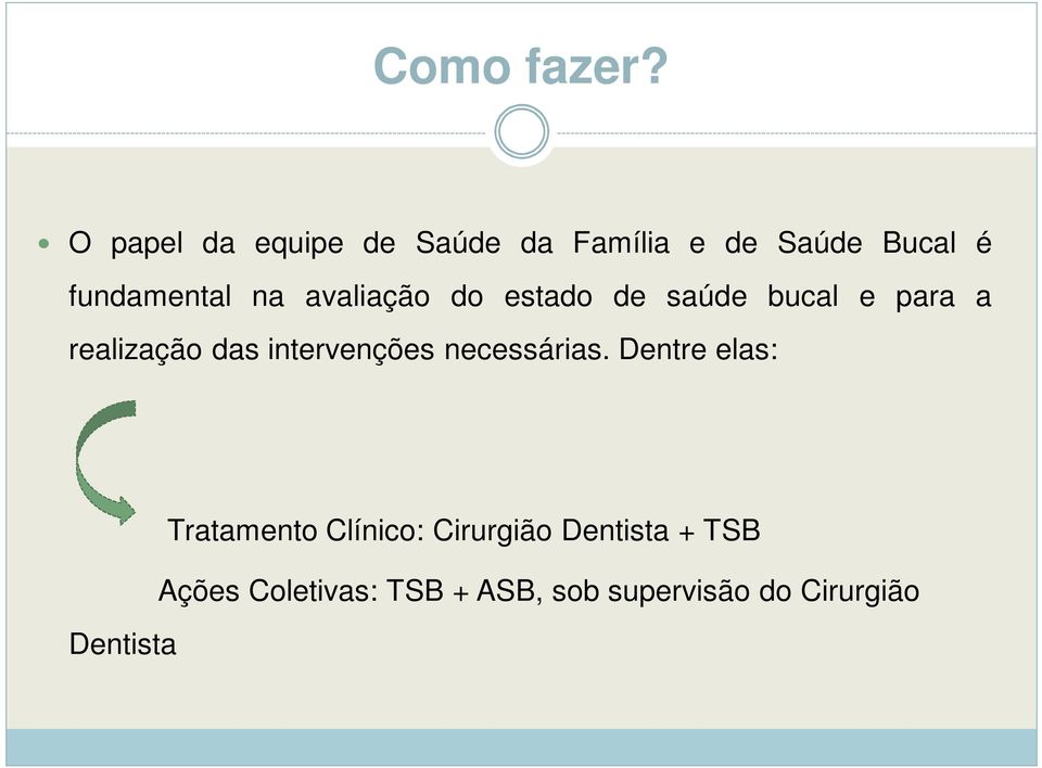 avaliação do estado de saúde bucal e para a realização das intervenções