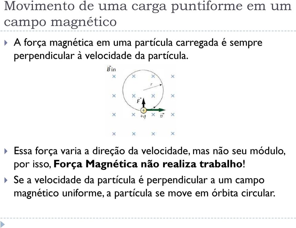 Essa força varia a direção da velocidade, mas não seu módulo, por isso, Força Magnética não