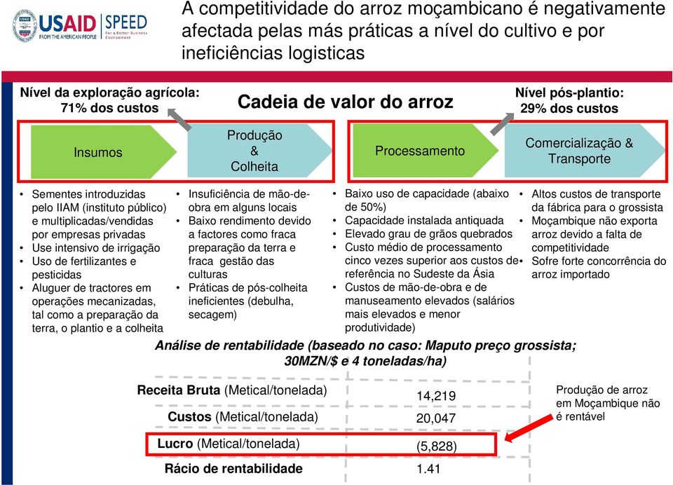 empresas privadas Use intensivo de irrigação Uso de fertilizantes e pesticidas Aluguer de tractores em operações mecanizadas, tal como a preparação da terra, o plantio e a colheita Insuficiência de