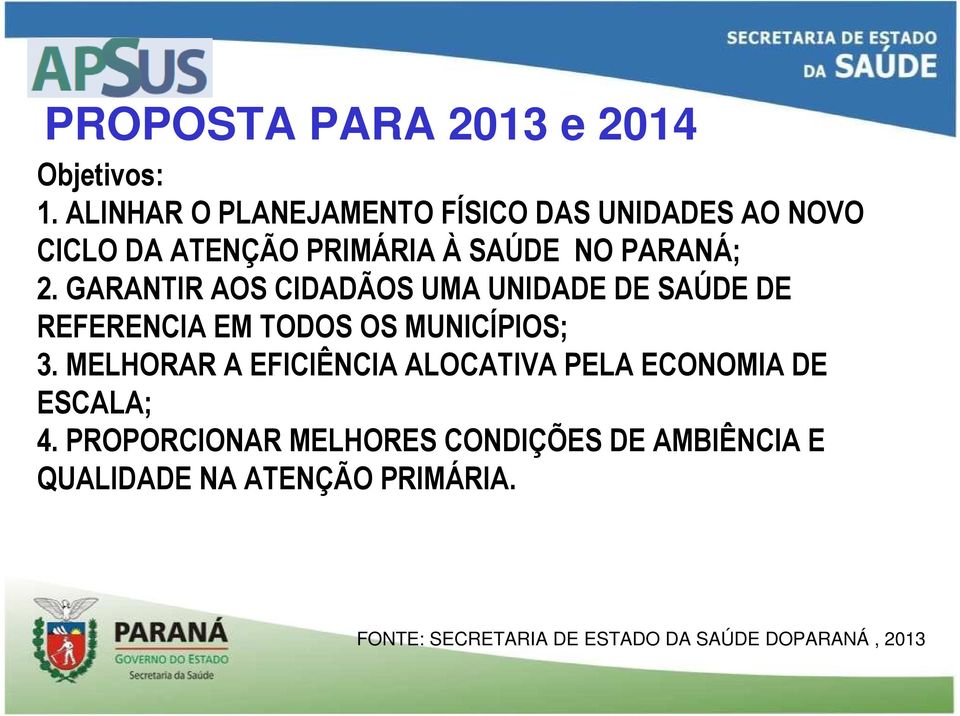 GARANTIR AOS CIDADÃOS UMA UNIDADE DE SAÚDE DE REFERENCIA EM TODOS OS MUNICÍPIOS; 3.