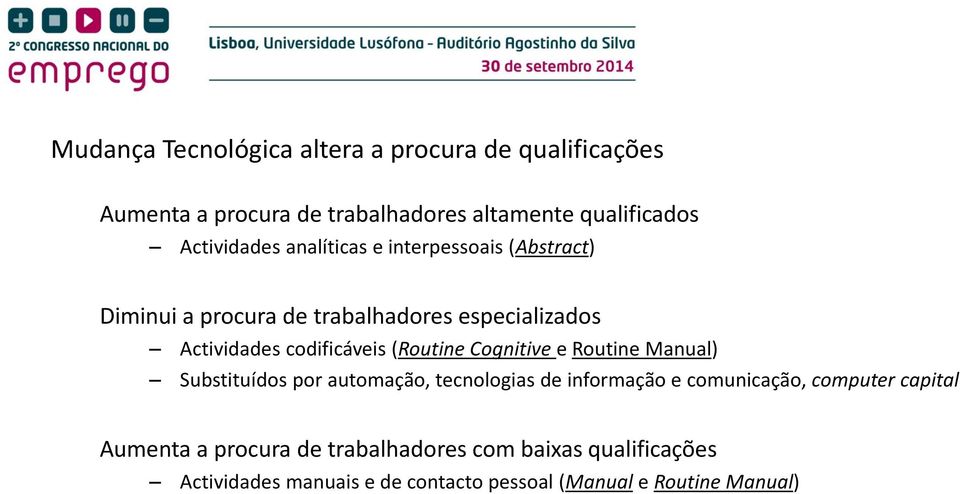 codificáveis (Routine Cognitive e Routine Manual) Substituídos por automação, tecnologias de informação e comunicação,