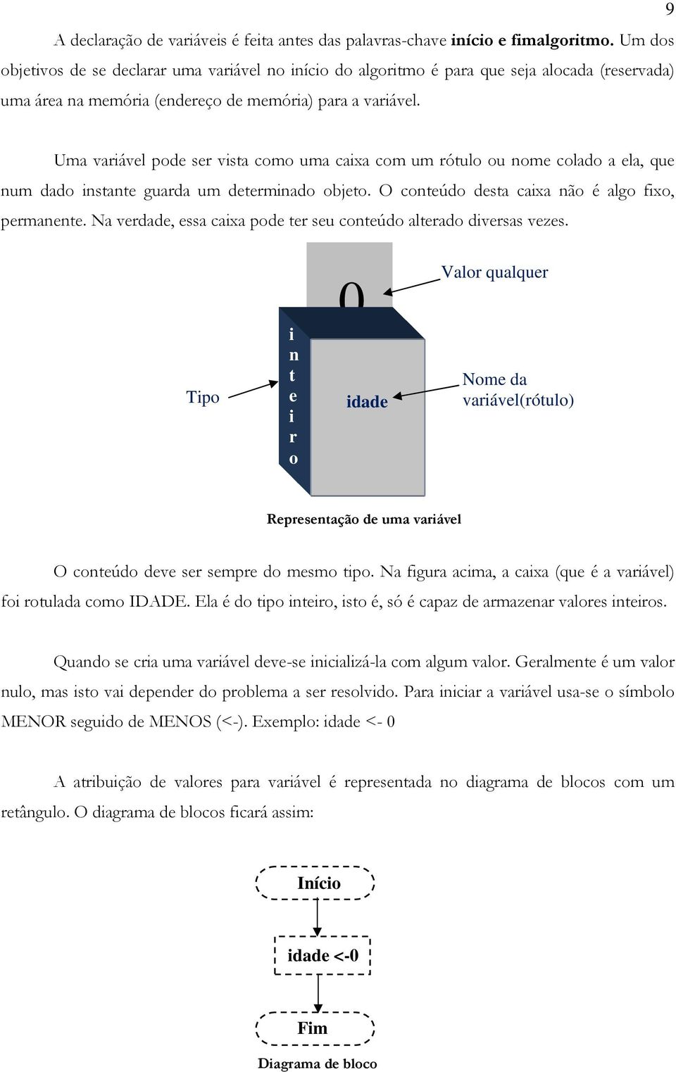 Uma iável pode ser vista como uma caixa com um rótulo ou nome colado a ela, que num dado instante guarda um determinado objeto. O conteúdo desta caixa não é algo fixo, permanente.