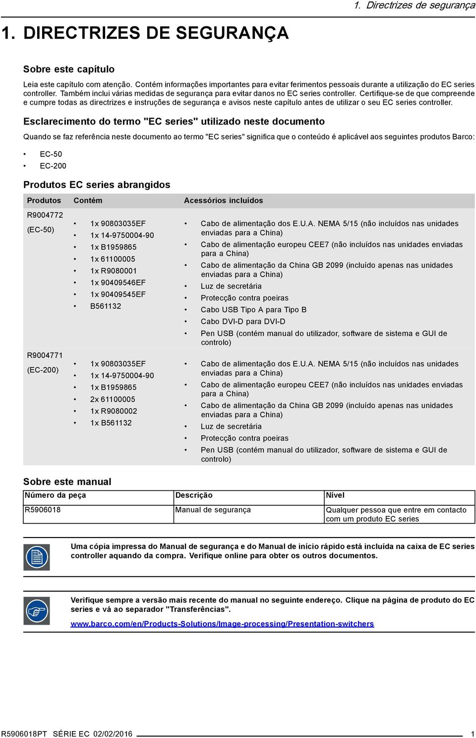 Certifique-se de que compreende e cumpre todas as directrizes e instruções de segurança e avisos neste capítulo antes de utilizar o seu EC series controller.