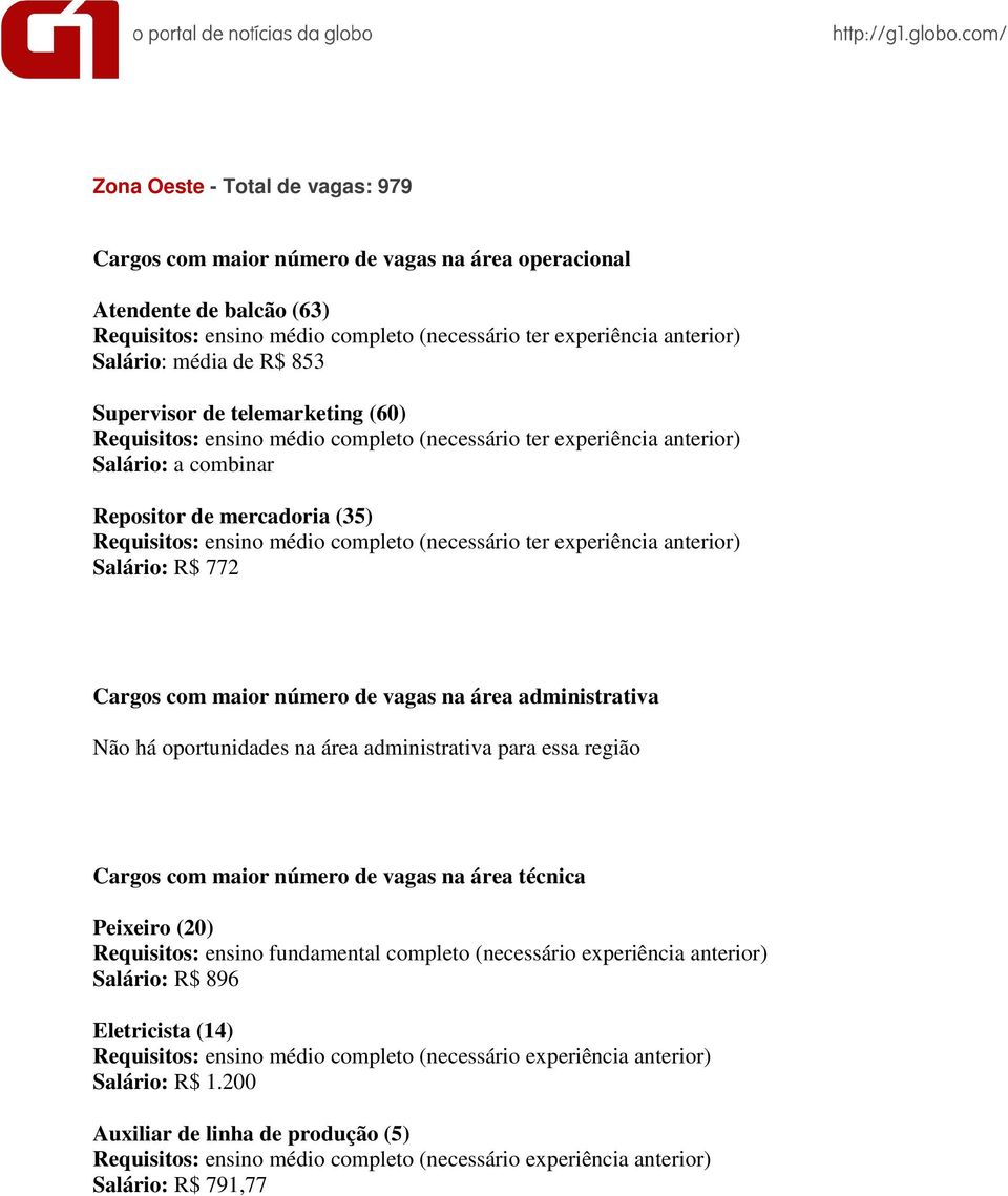 mercadoria (35) Salário: R$ 772 Peixeiro (20) Salário: R$ 896