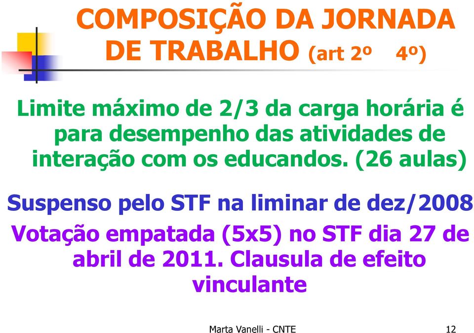 (26 aulas) Suspenso pelo STF na liminar de dez/2008 Votação empatada (5x5)