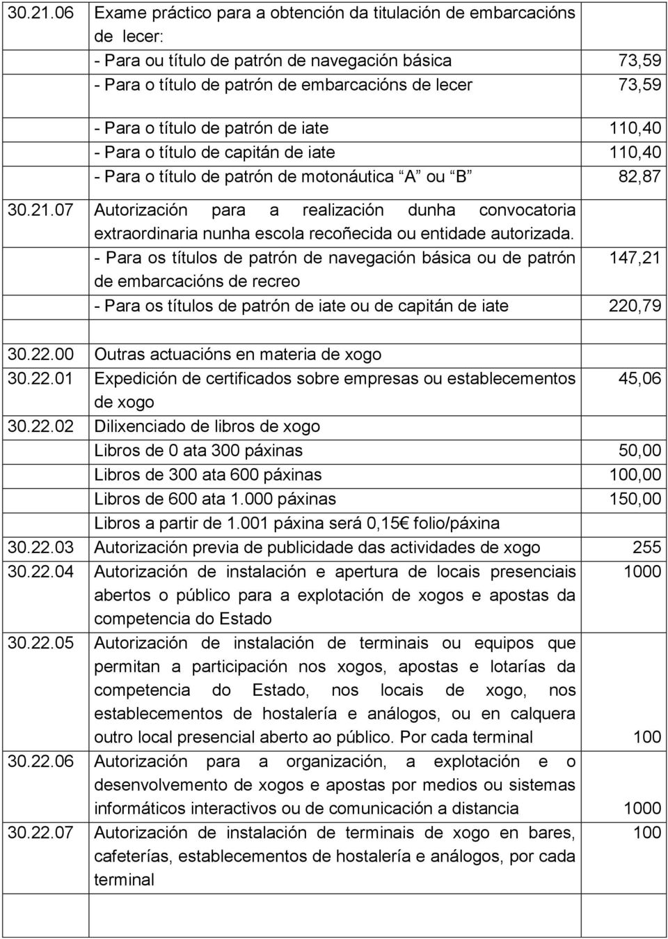 lecer 73,59 - Para o t ЋПtulo de patr Ћбn de iate 110,40 - Para o t ЋПtulo de capit ЋЁn de iate 110,40 - Para o t ЋПtulo de patr Ћбn de moton ЋЁutica ЁШAЁЩ ou ЁШBЁЩ 82,87 07 Autorizaci Ћбn para a