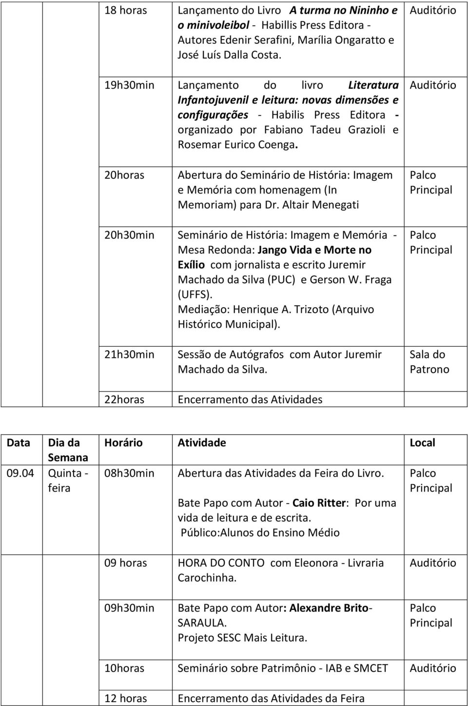 20horas Abertura do Seminário de História: Imagem e Memória com homenagem (In Memoriam) para Dr.