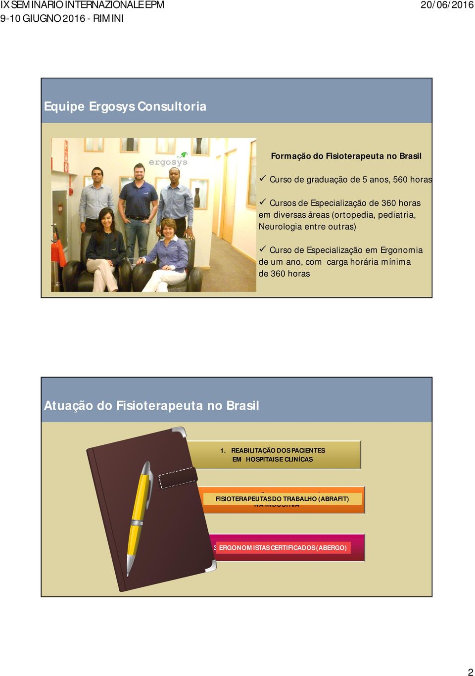 horária mínima de 360 horas Atuação do Fisioterapeuta no Brasil 1.