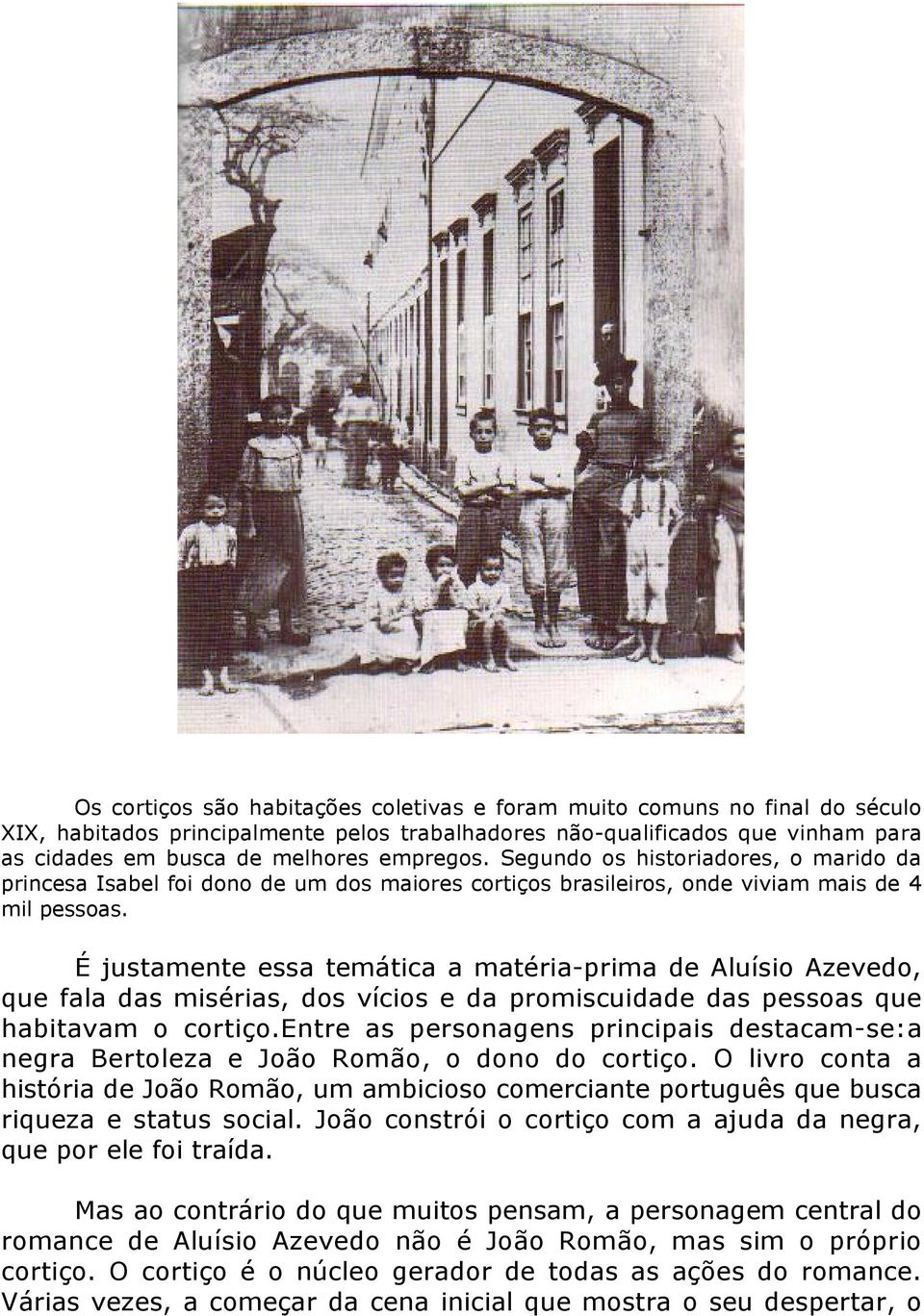 É justamente essa temática a matéria-prima de Aluísio Azevedo, que fala das misérias, dos vícios e da promiscuidade das pessoas que habitavam o cortiço.