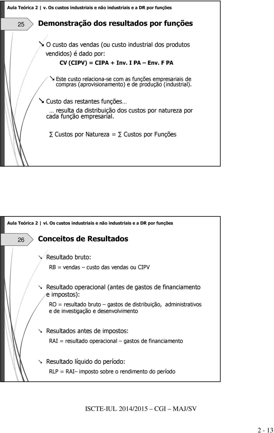 I PA Env. F PA Este custo relaciona-se com as funções empresariais de compras (aprovisionamento) e de produção (industrial).