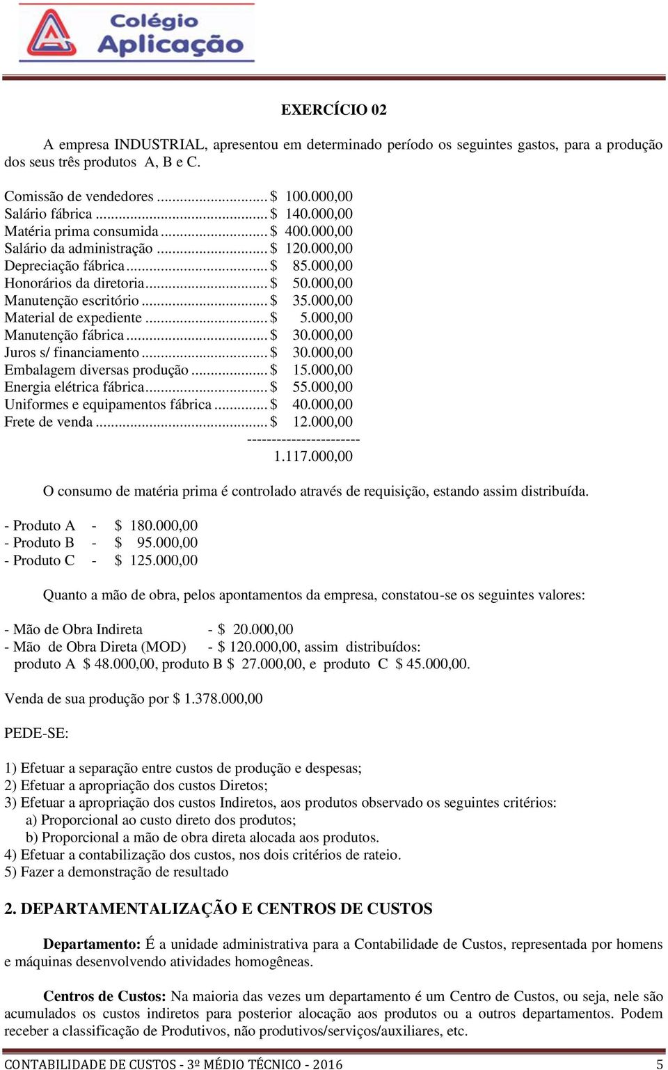 000,00 Material de expediente... $ 5.000,00 Manutenção fábrica... $ 30.000,00 Juros s/ financiamento... $ 30.000,00 Embalagem diversas produção... $ 15.000,00 Energia elétrica fábrica... $ 55.