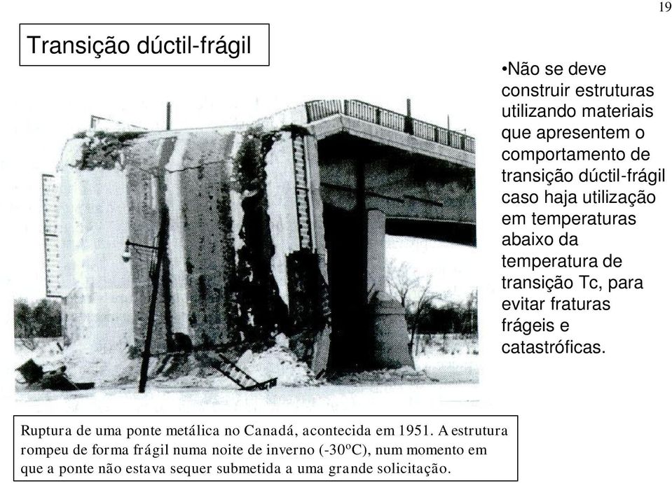 fraturas frágeis e catastróficas. Ruptura de uma ponte metálica no Canadá, acontecida em 1951.