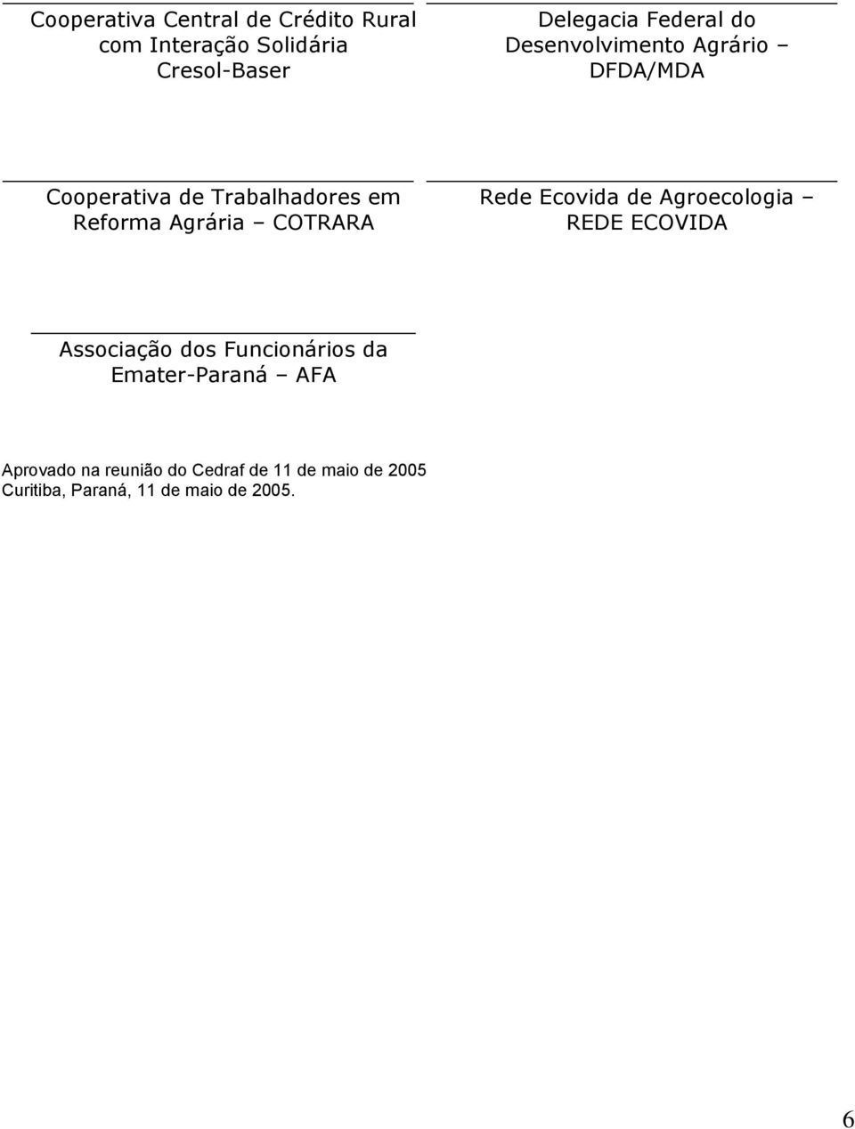 Rede Ecovida de Agroecologia REDE ECOVIDA Associação dos Funcionários da Emater-Paraná AFA